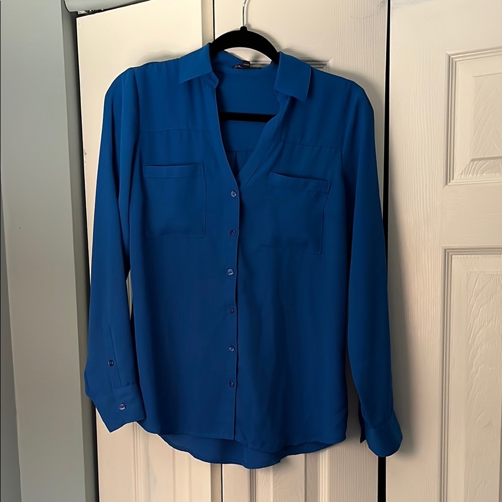 Express Blue Long Sleeve Button Down Shirt